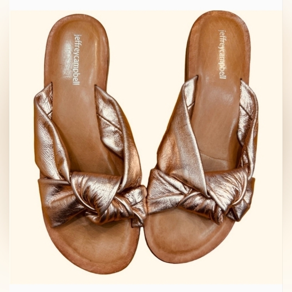 Jeffrey Campbell Womens Rose Gold Soft Leather Metallic Sandals Size 7 Handmade